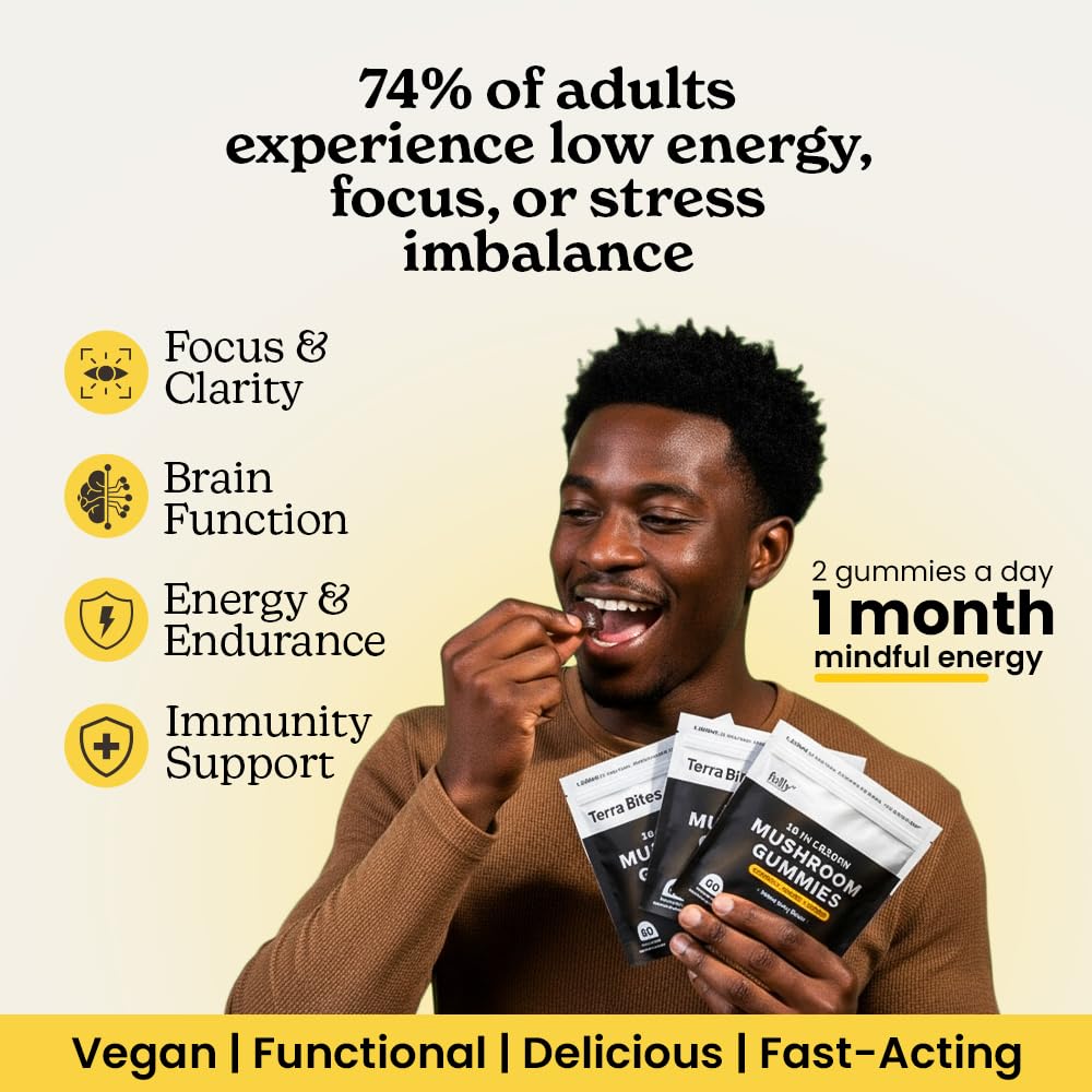 FULLY NUTRITION 16 in 1 Blend Mushrooms Lion's Mane Gummies for Adults, Focus & Cognitive Support, 60 Gummies