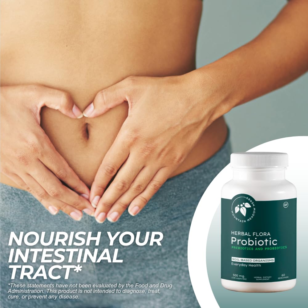 Mountain Meadow Herbs Herbal Flora Probiotics and Prebiotics: Soil-Based Probiotic Capsules, 120 Capsules