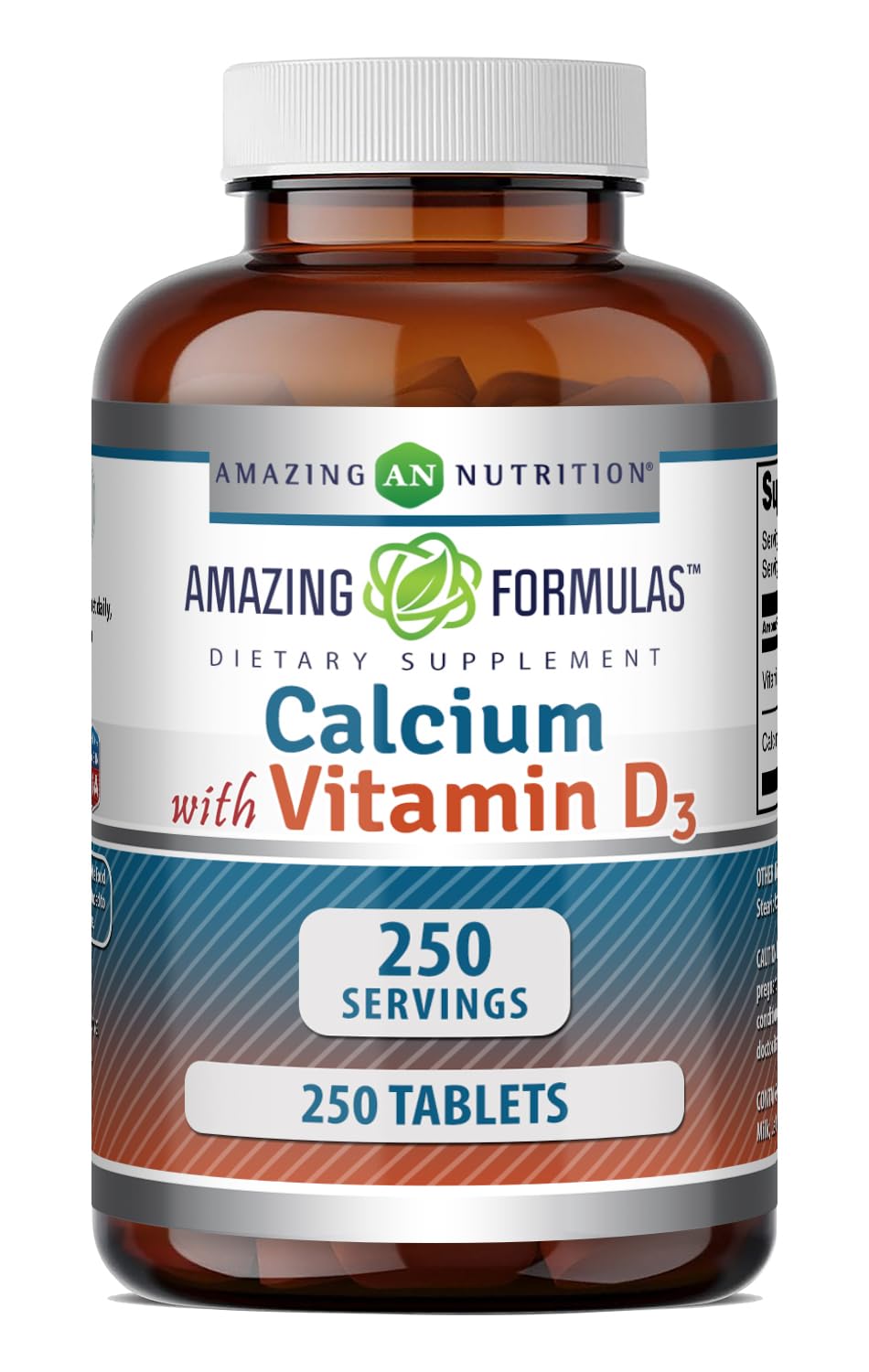 Amazing Nutrition Calcium 600 Mg with Vitamin D3 400 IU Tablets, 250 Count