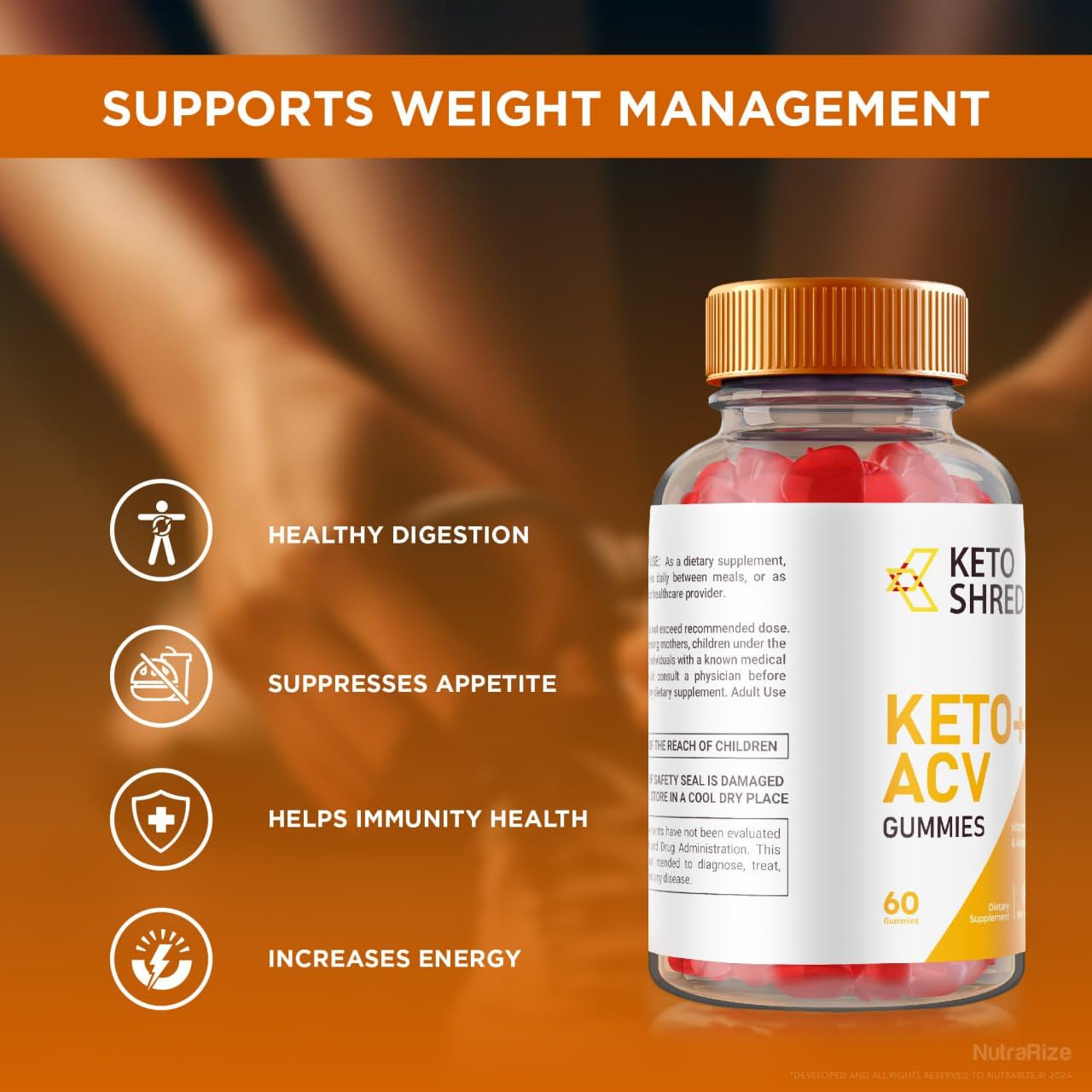 NutraRize Keto Shred Max Keto + ACV Gummies, 60 Gummies