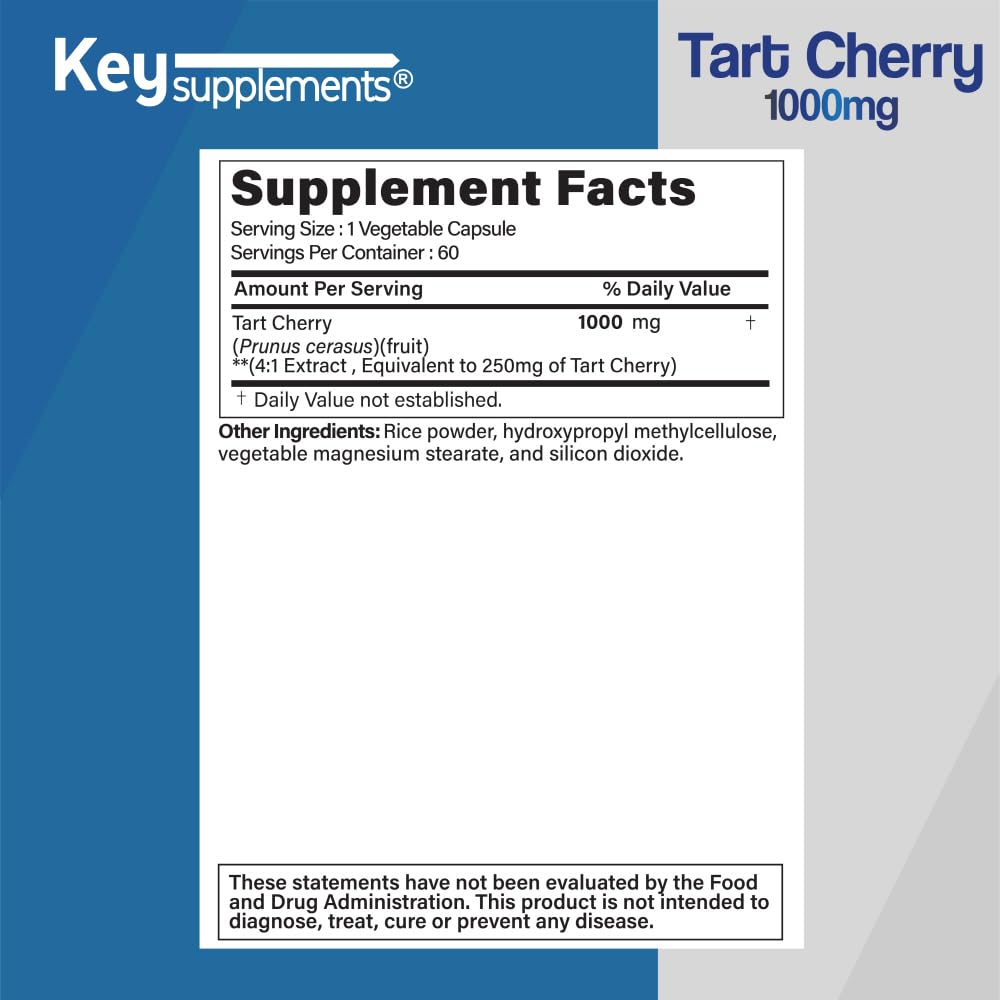Keysupplement Tart Cherry 1000mg Capsule, 1 Count