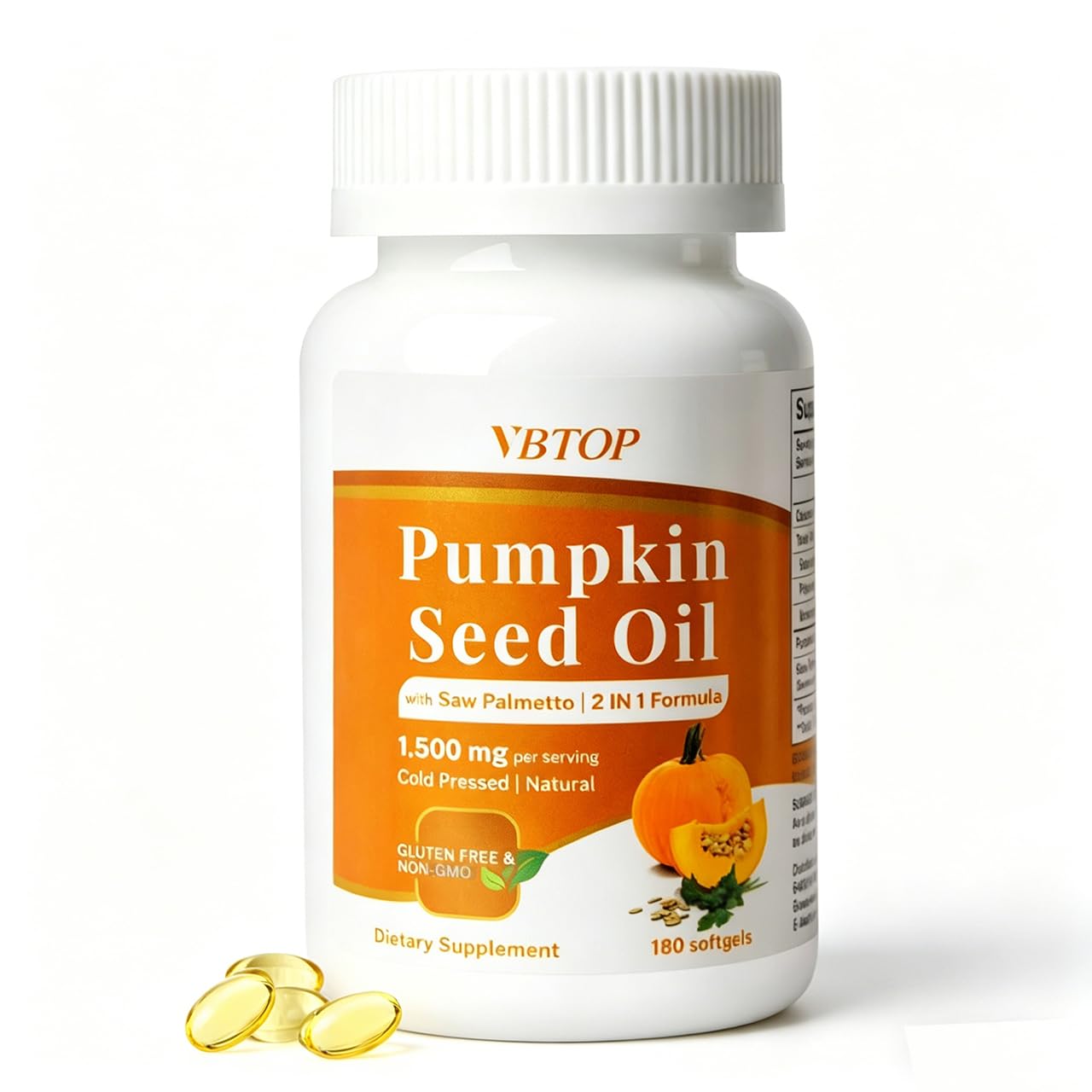 VBTOP Pumpkin Seed Oil & Saw Palmetto Extract Softgels, 180