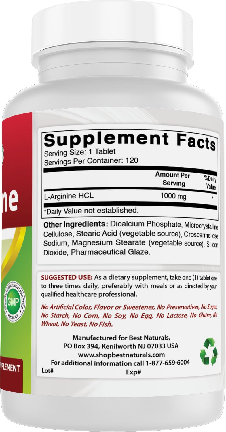 Best Naturals L-Arginine 1000 mg Tablets, 360 Tablets