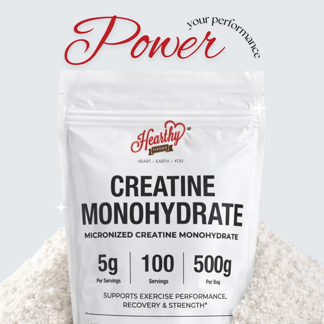 HEARTHY FOODS Creatine Monohydrate Micronized Powder, 1.1 Pound, Unflavored