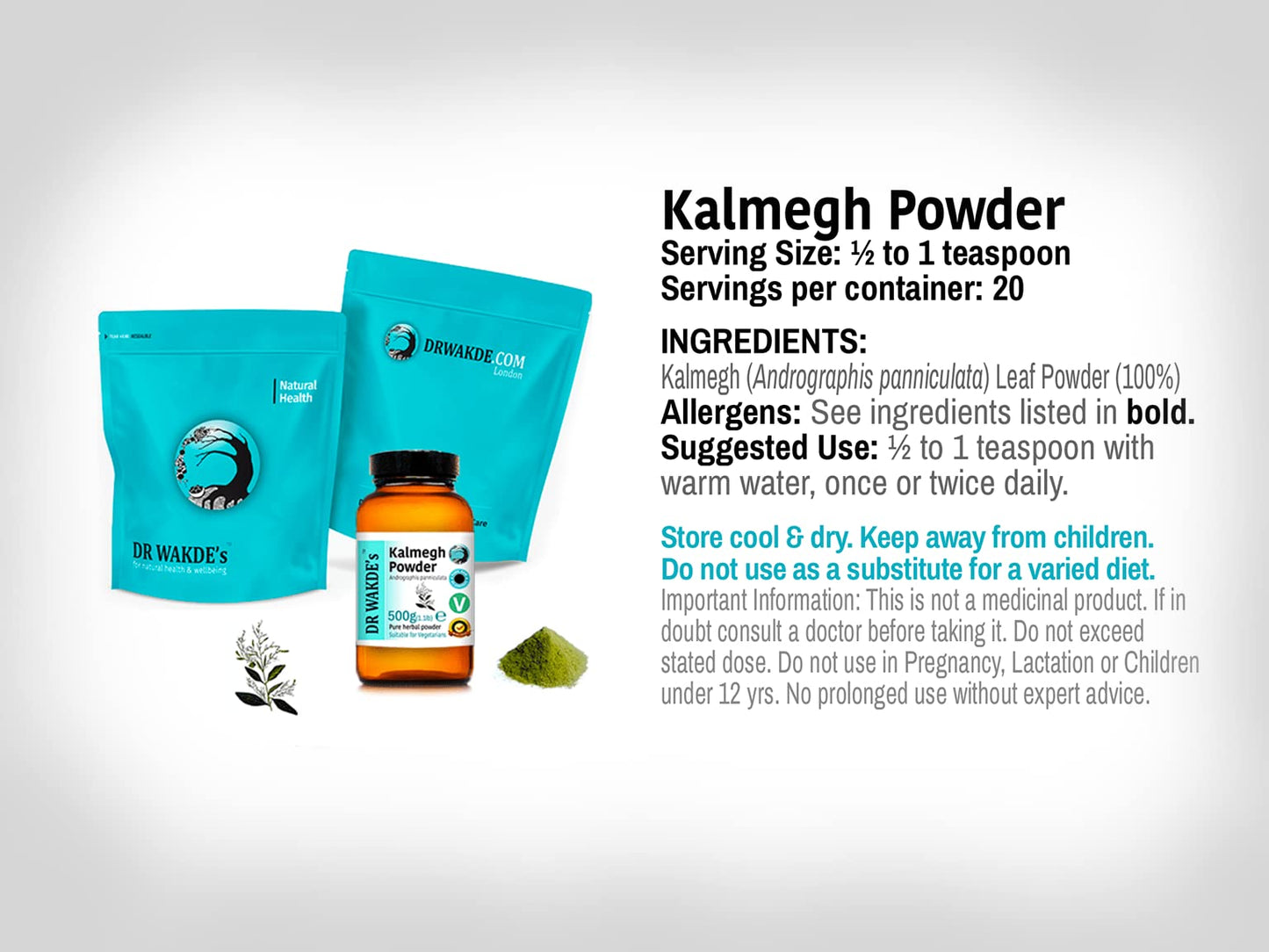 DR WAKDE's Kalmegh Powder (Andrographis panniculata) Powder 3.53 oz