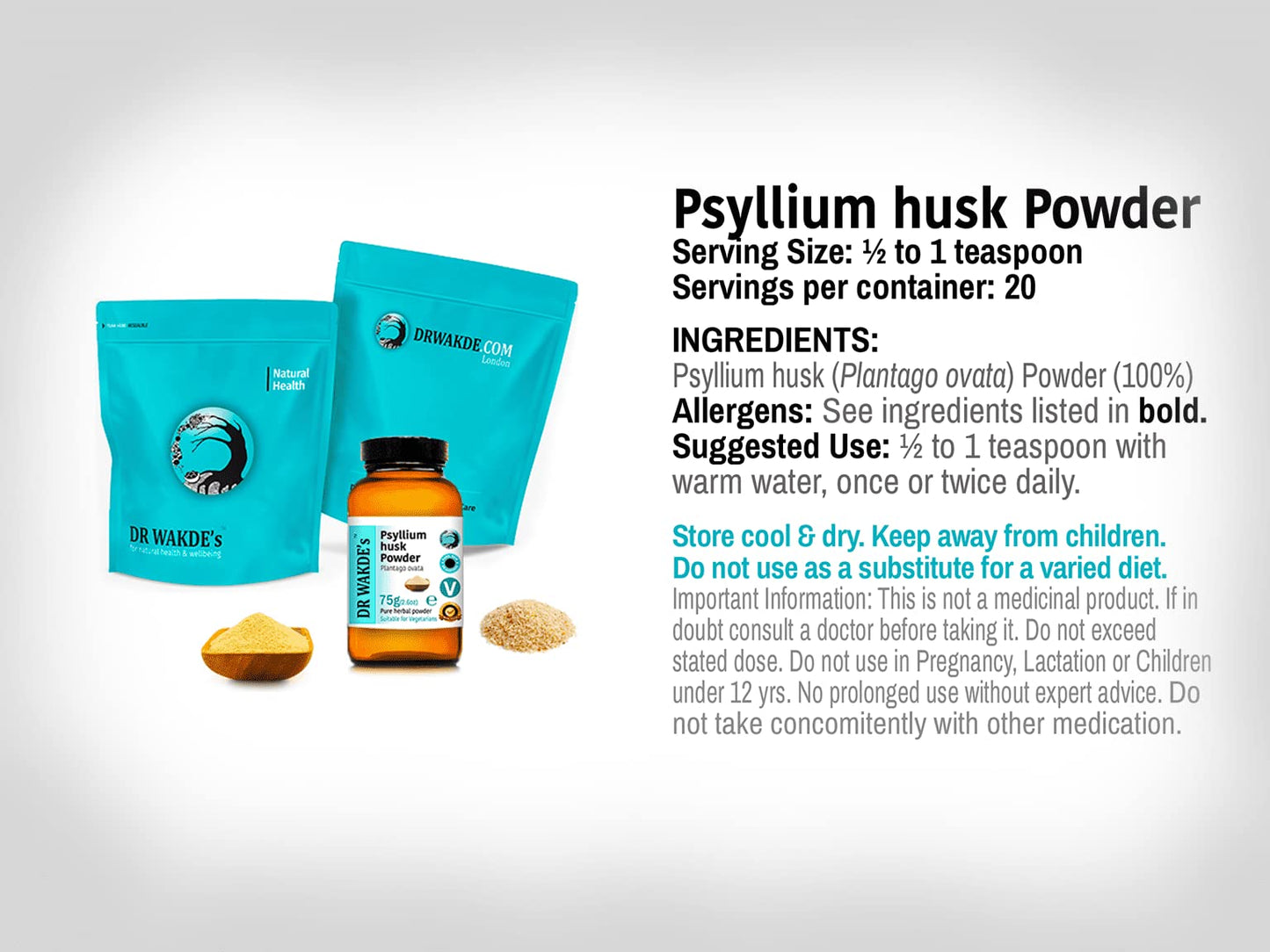 DR WAKDE's Psyllium Husk Powder (Isubgol), 3.53 Ounce