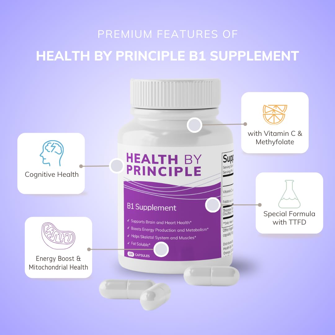 HEALTH BY PRINCIPLE B1 Supplement (TTFD) Energy Production, Cognitive Health, Digestion Support, 100 Capsules