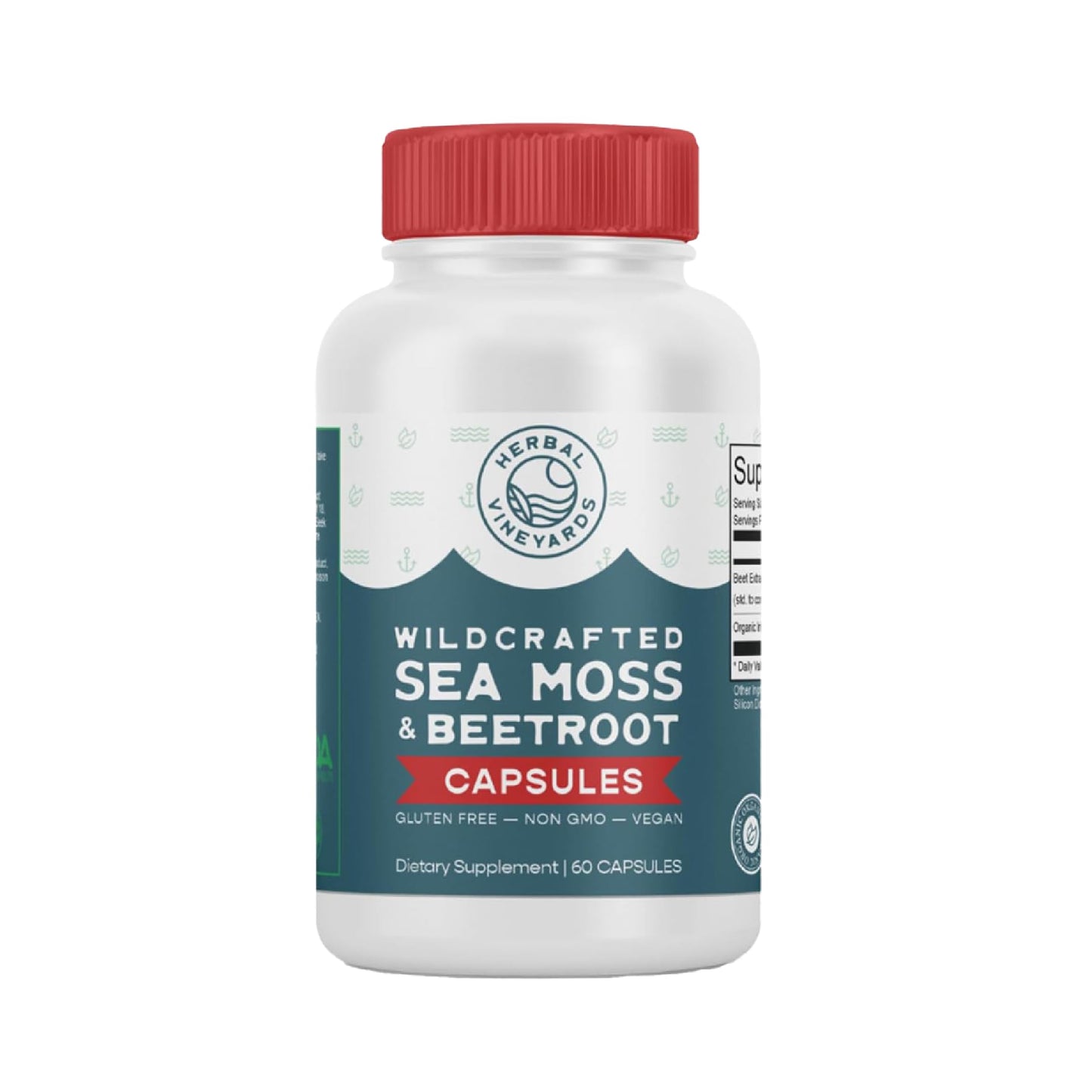 Herbal Vineyards Wildcrafted Irish Sea Moss Capsules with Beetroot, Vegan, 60 Capsules