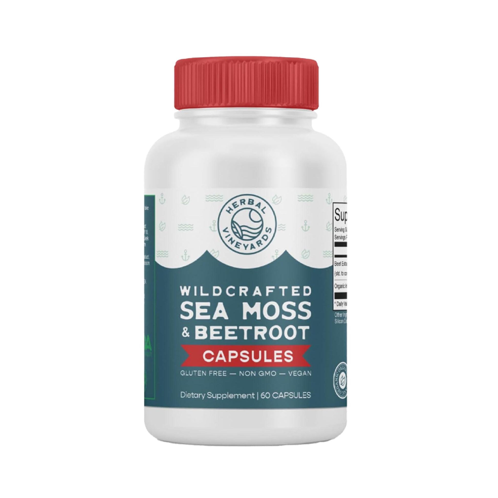 Herbal Vineyards Wildcrafted Irish Sea Moss Capsules with Beetroot, Vegan, 60 Capsules