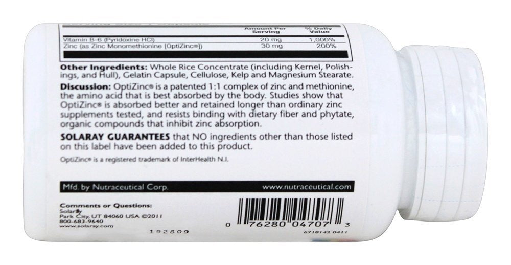 Solaray OptiZinc 30mg Capsule, 1 Count