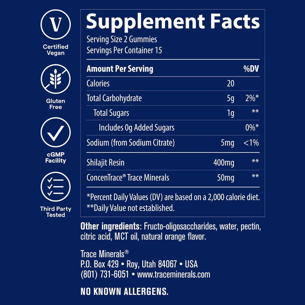 Trace Minerals Shilajit Gummies with Ionic Trace Minerals, 30 Gummies