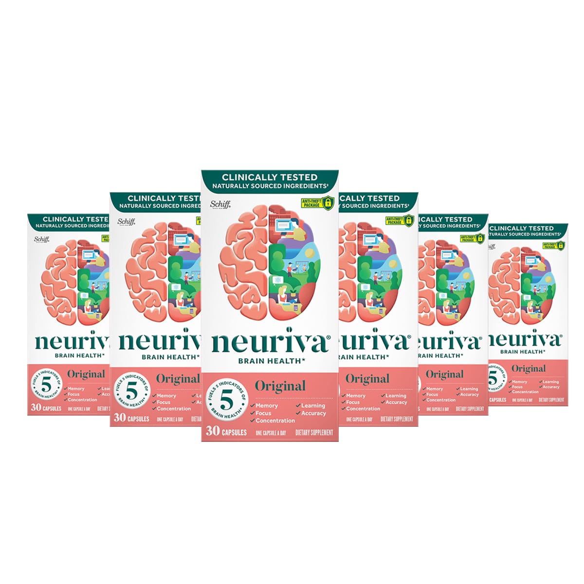 NEURIVA Original Brain Supplement for Memory, Focus & Concentration + Learning & Accuracy with Clinically Tested Nootropics Phosphatidylserine and Neurofactor, Caffeine Free Capsules 180 Count