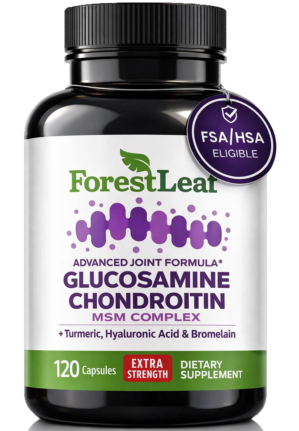 ForestLeaf Glucosamine Chondroitin MSM Joint Supplement Complex 120 Capsules