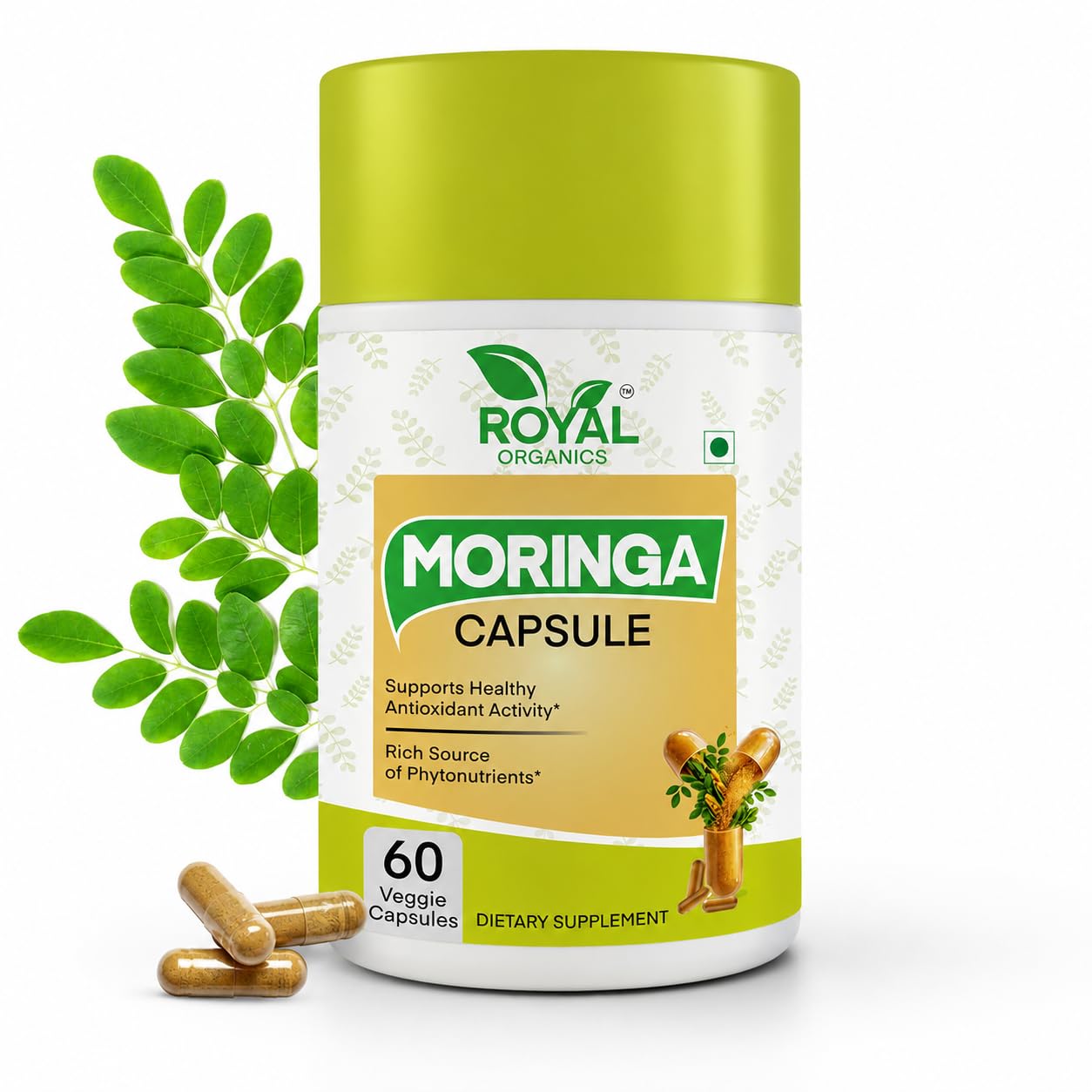ROYAL ORGANICS Moringa Capsules 500 mg, 10:1 Leaf Extract, 60 Capsules