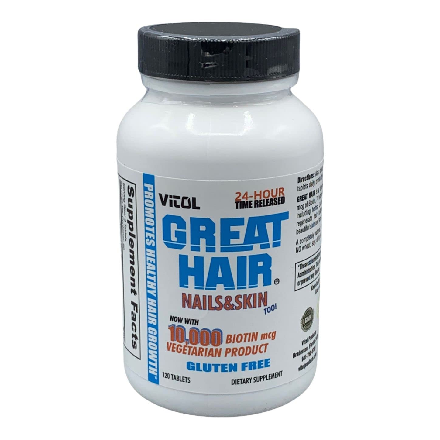 Vitol Great Hair Time Released Biotin 10,000 mcg, 120 Tablets