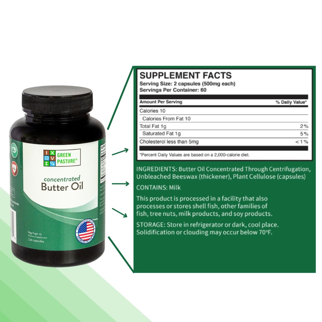 Green Pasture Concentrated Butter Oil Capsules 120 Count