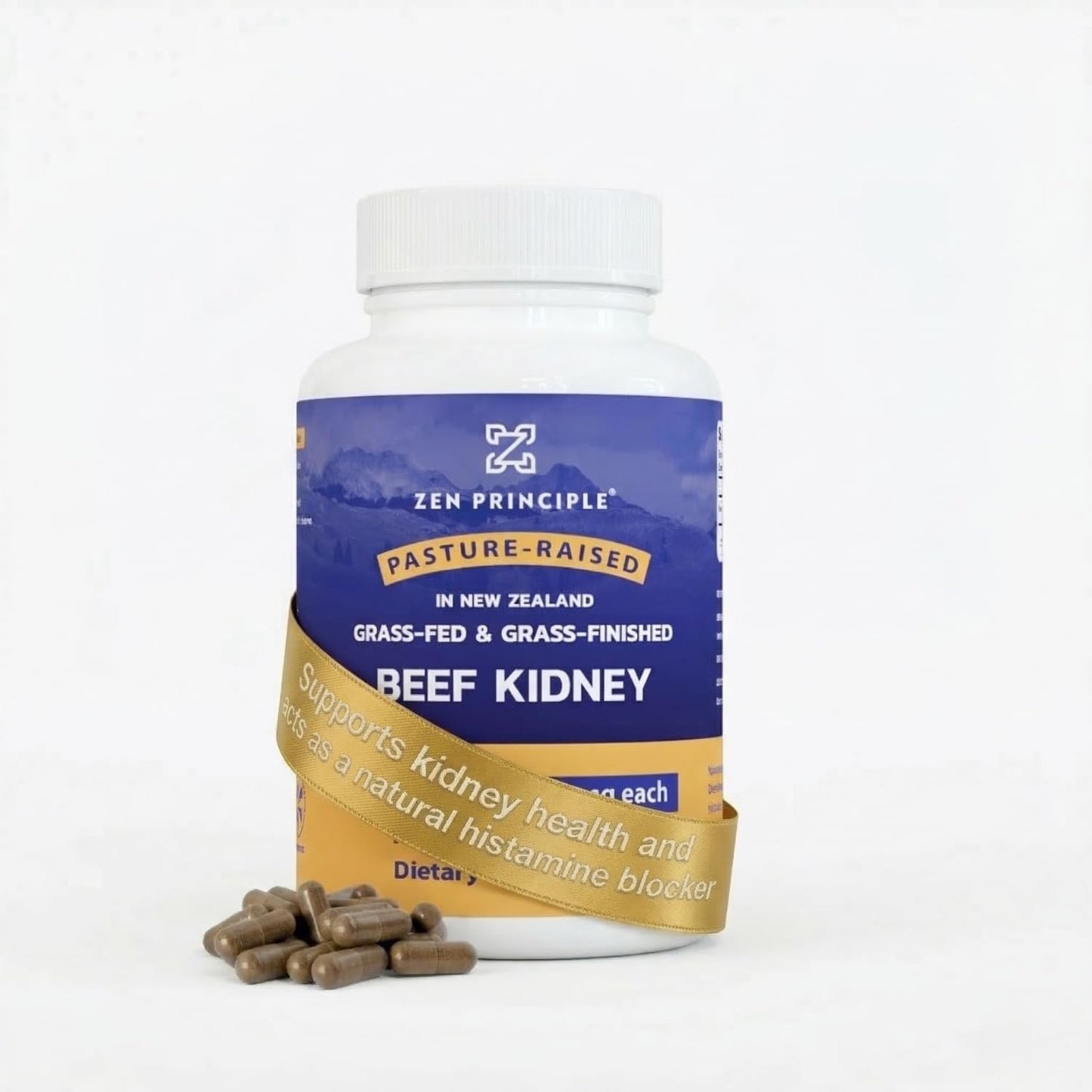 Zen Principle Grass Fed Beef Kidney Supplement Capsules, 210 Count