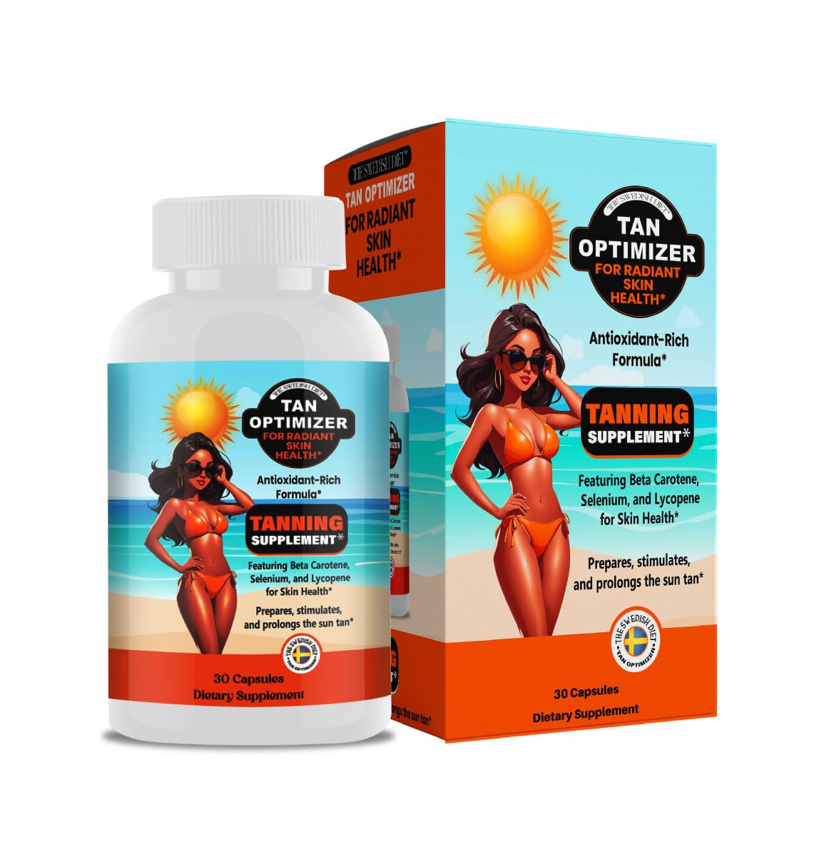 The Swedish Diet Tan Optimizer Sugar-Free Tanning Supplement for a Healthy Golden Glow, Beta Carotene, Selenium, Lycopene & Antioxidants, Capsule, 30 Capsules