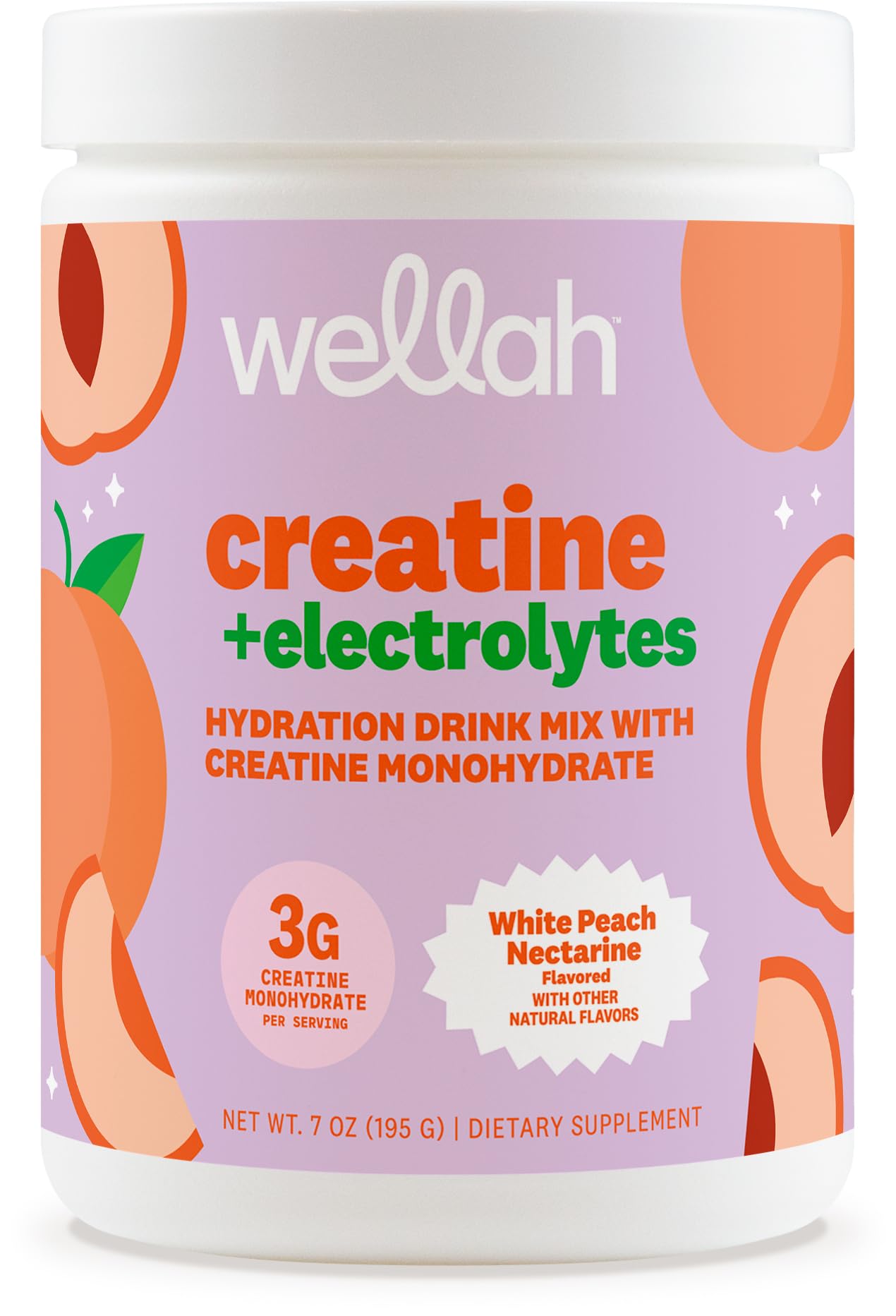 Wellah Creatine + Electrolytes Powder (White Peach Nectarine), 7.3 Ounce