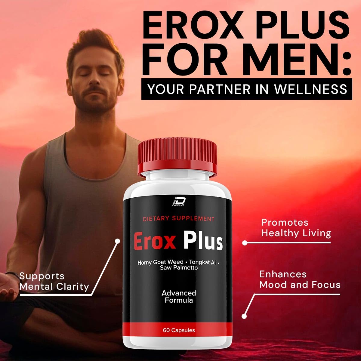 Indelo Erox Plus for Men Capsules, Erox Plus Vitamin Complex Pills, Official Formula Dietary Supplement, 60 Capsules