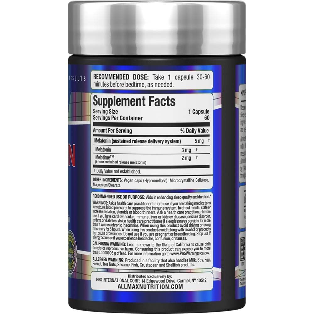 ALLMAX Melatonin 8HR Capsules, 60 Count