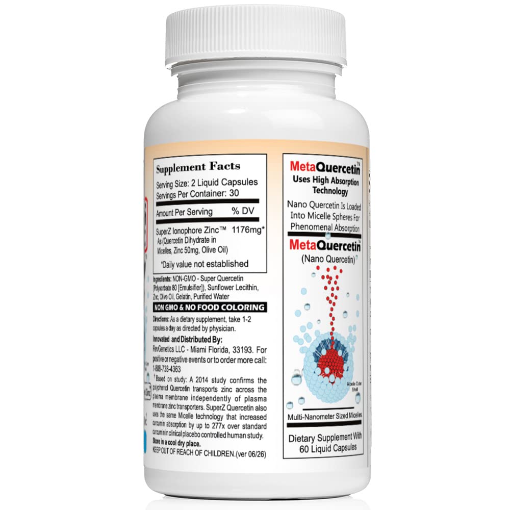 REVGENETICS MetaQuercetin SuperZ Micelle + Ionophore Powered Zinc Capsules, 60 Count