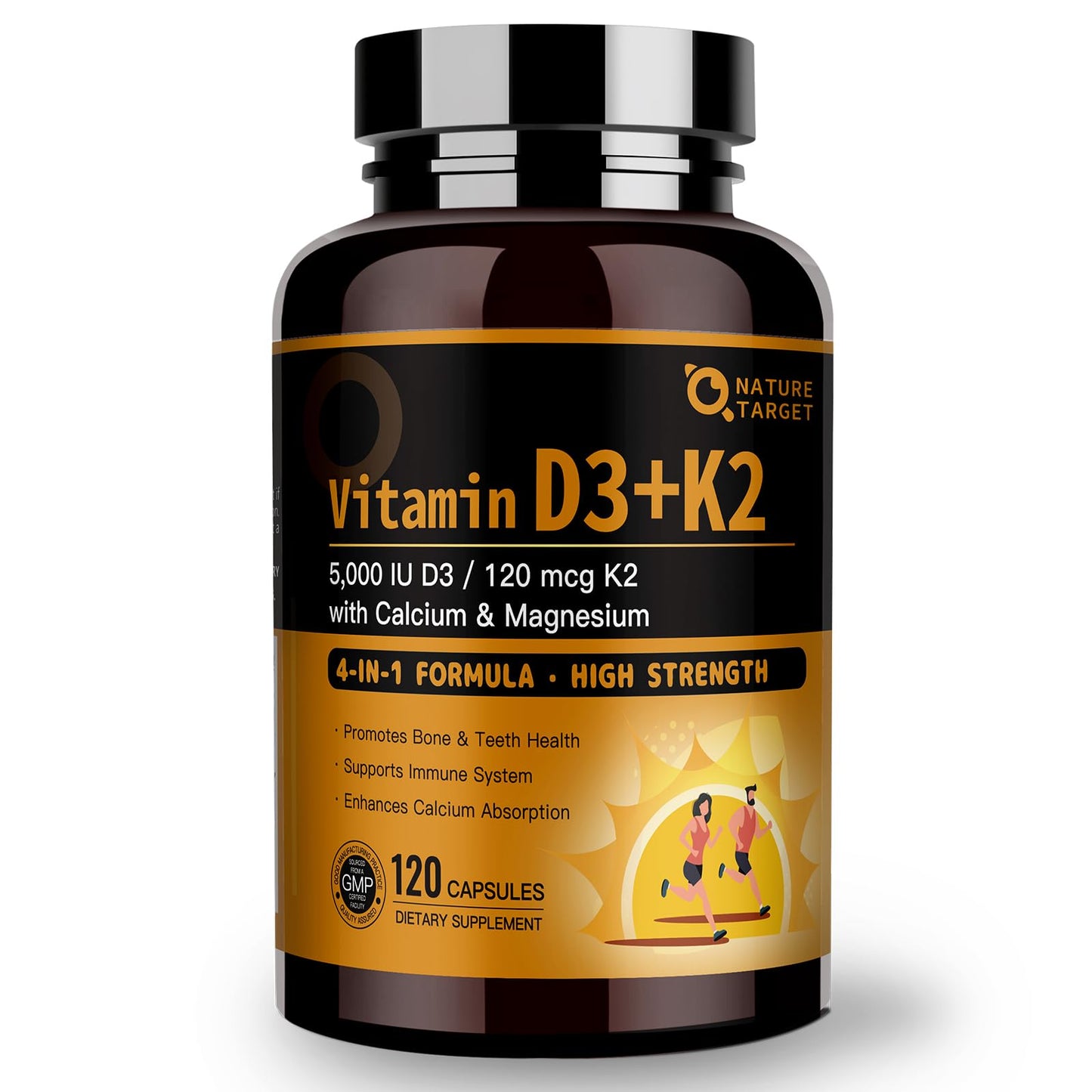 NATURE TARGET Vitamin D3 K2 with Calcium & Magnesium Capsules, 120 Count