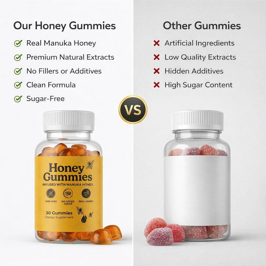 HoneyGummies New-Zealand Manuka Honey MGO 83+ Shilajit, Ashwagandha & Sea Moss Blood Flow, Stamina & Male Vitality Support – Sugar Free, Non-GMO, Made in USA Gummy 1