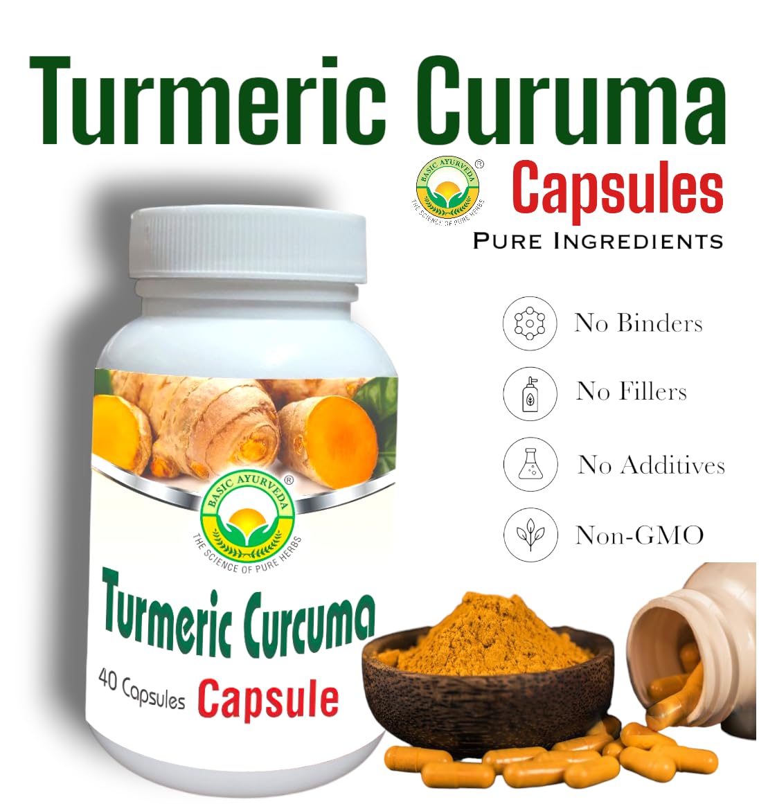 BASIC AYURVEDA Turmeric Curcuma Supplement 460MG+ 40 Capsules