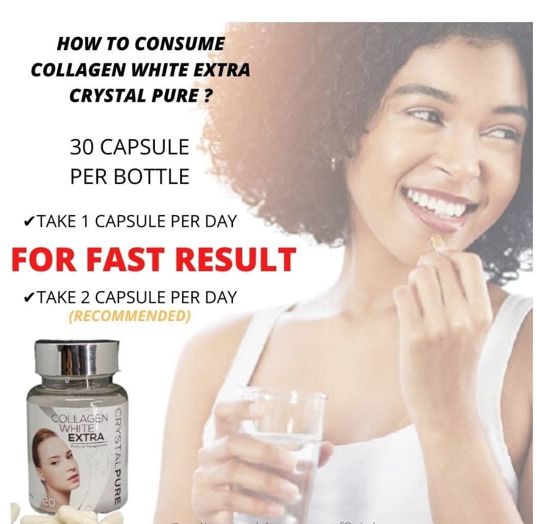 Elizkof Beauty Store Collagen White Extra Crystal Pure Skin Glutathione Supplement Capsules, 40 Count
