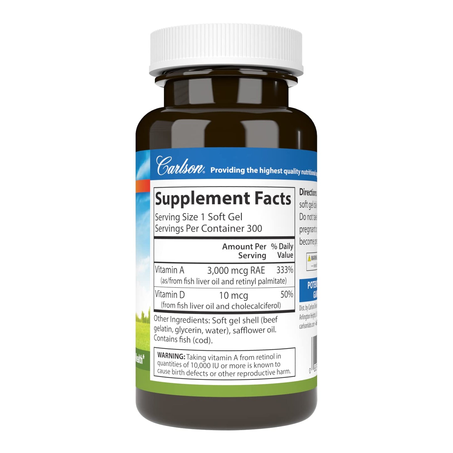 Carlson A & D Vitamin A 10000 IU (3000 mcg RAE) Softgel, 300 Softgels