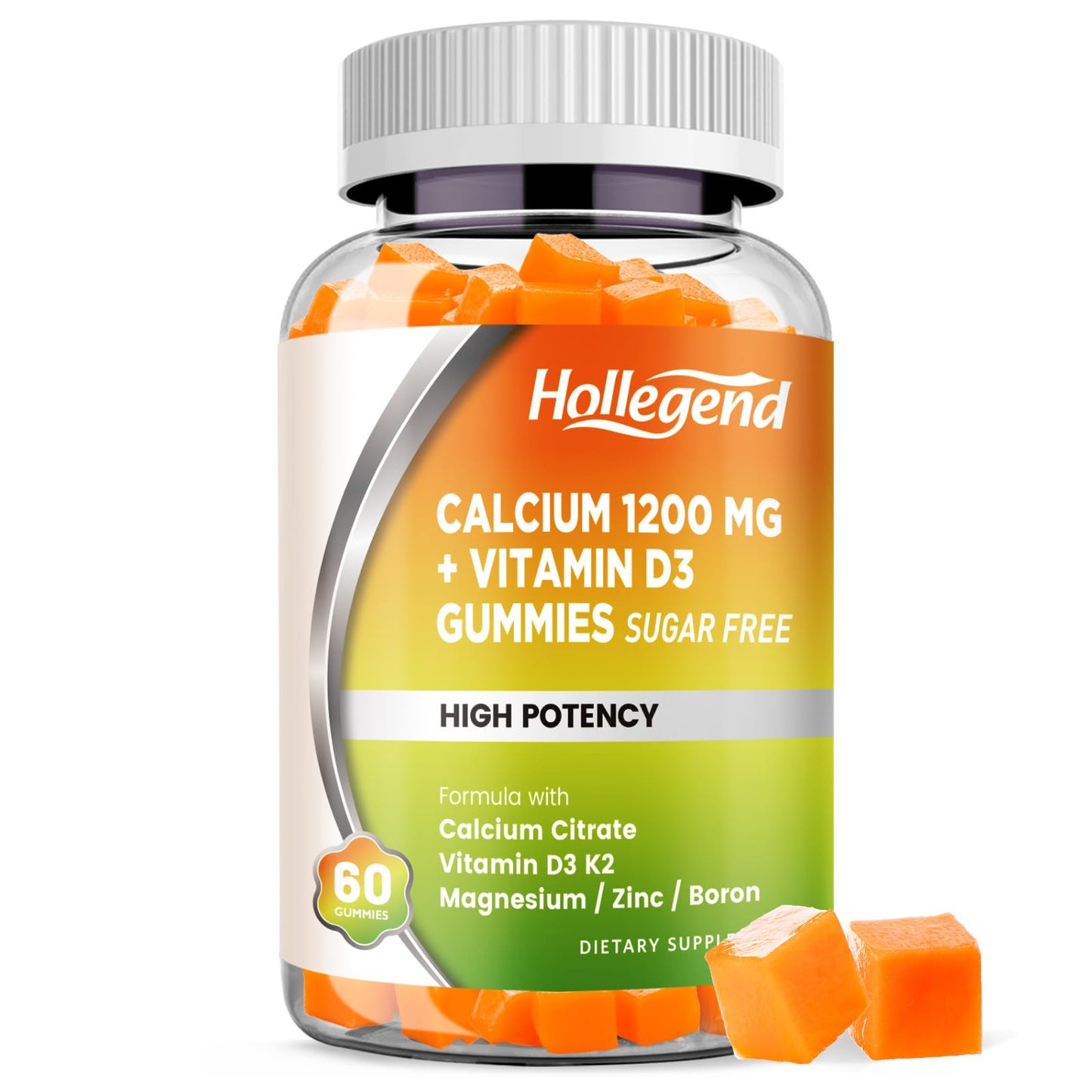 HOLLEGEND Calcium 1200 mg with Vitamin D3 Gummies, 60 Count