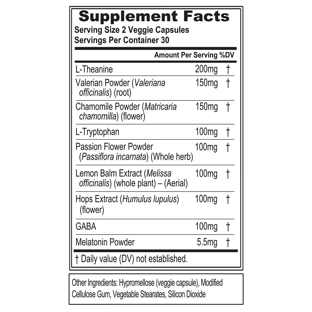 Evlution Herbal Complex Sleep Supplements for Adults Gentle Sleep Support with Melatonin, Valerian, L-Tryptophan, Lemon Balm - Restful Calm Capsules, 60 Count