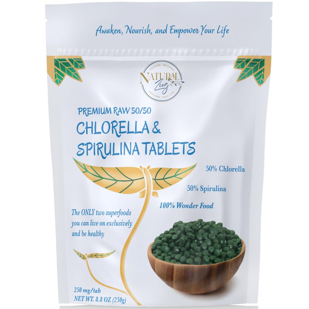 NaturalZing 100% Pure Chlorella/Spirulina Tablets, 1000 Tablets