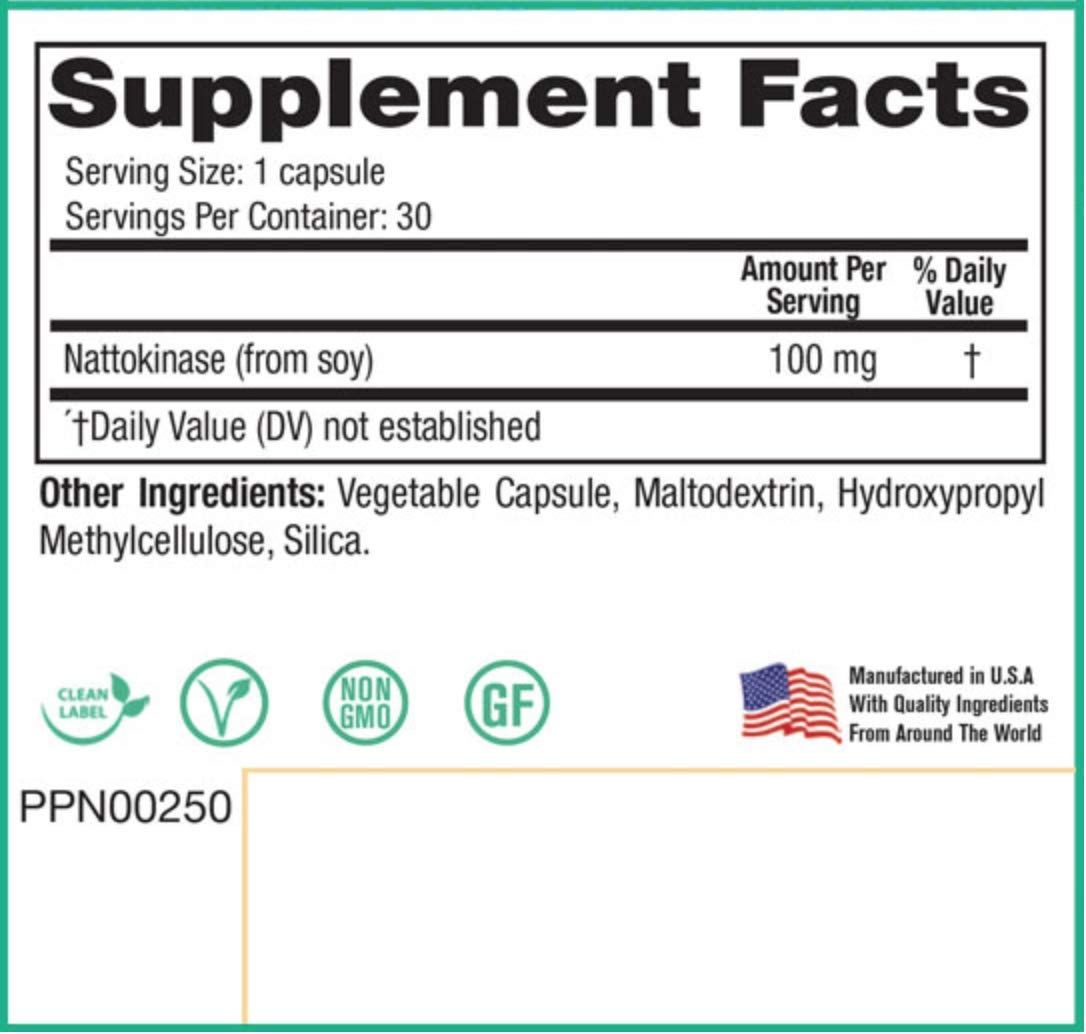 Peak Pure & Natural Peak Blood Flow Nattokinase Supplement 100mg, Capsules, 30 Count