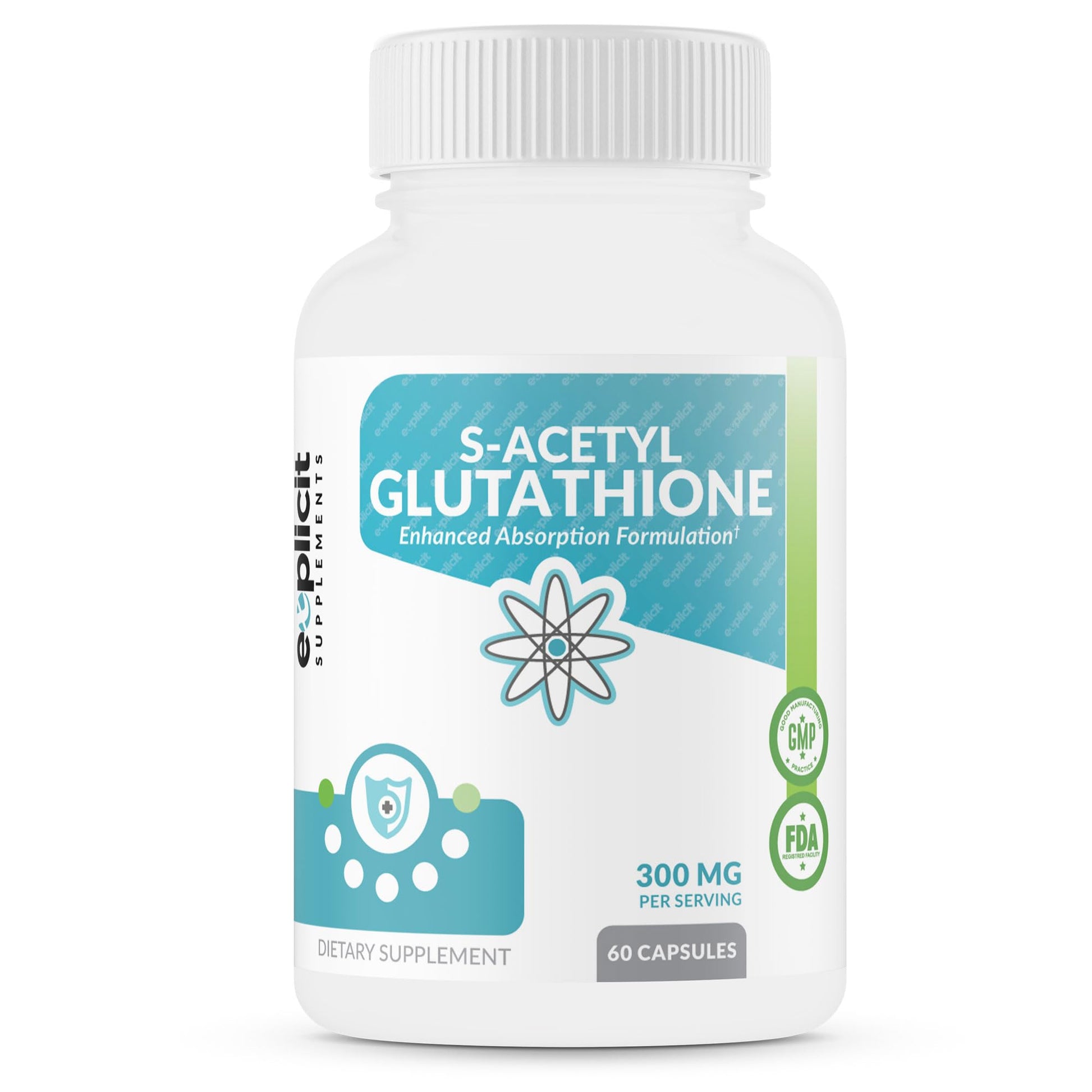 eXplicit Supplements S-Acetyl Glutathione SAG 300mg Per Dose Capsules, 60 Count