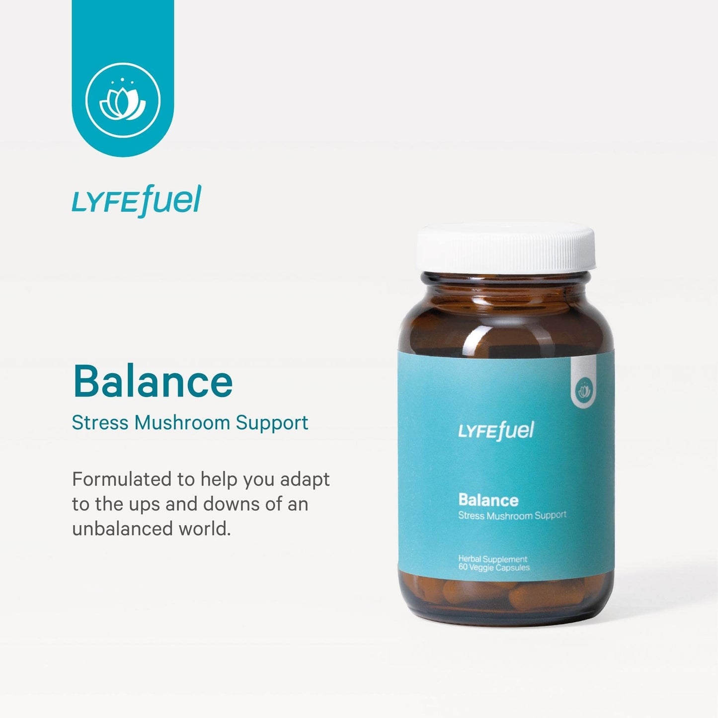 LyfeFuel Adaptogen Blend for Stress Relief - Whole Food Mushroom Supplement & Organic Herb Complex to Manage Cortisol, Lion’s Mane, Turkey Tail, Reishi, Ashwagandha, 60 Vegan Capsules