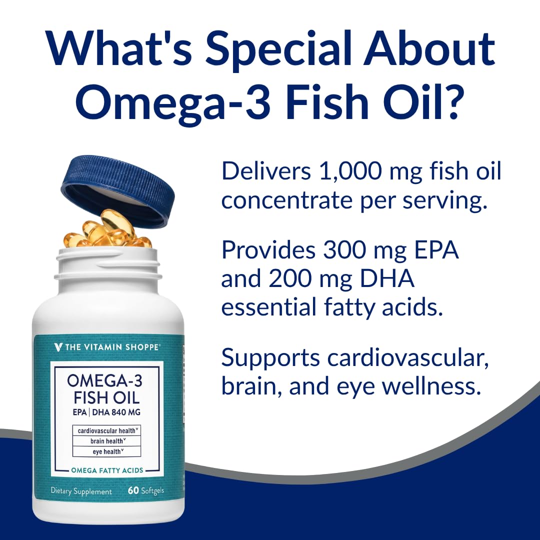 The Vitamin Shoppe Omega 3 Fish Oil 1100 mg Softgels, 60 Softgels