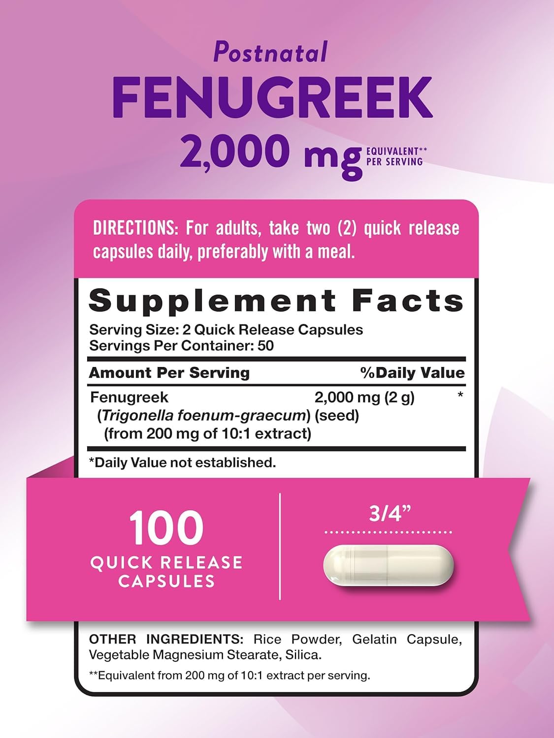 Nature's Truth Fenugreek 2000 mg Capsules, 100 Count