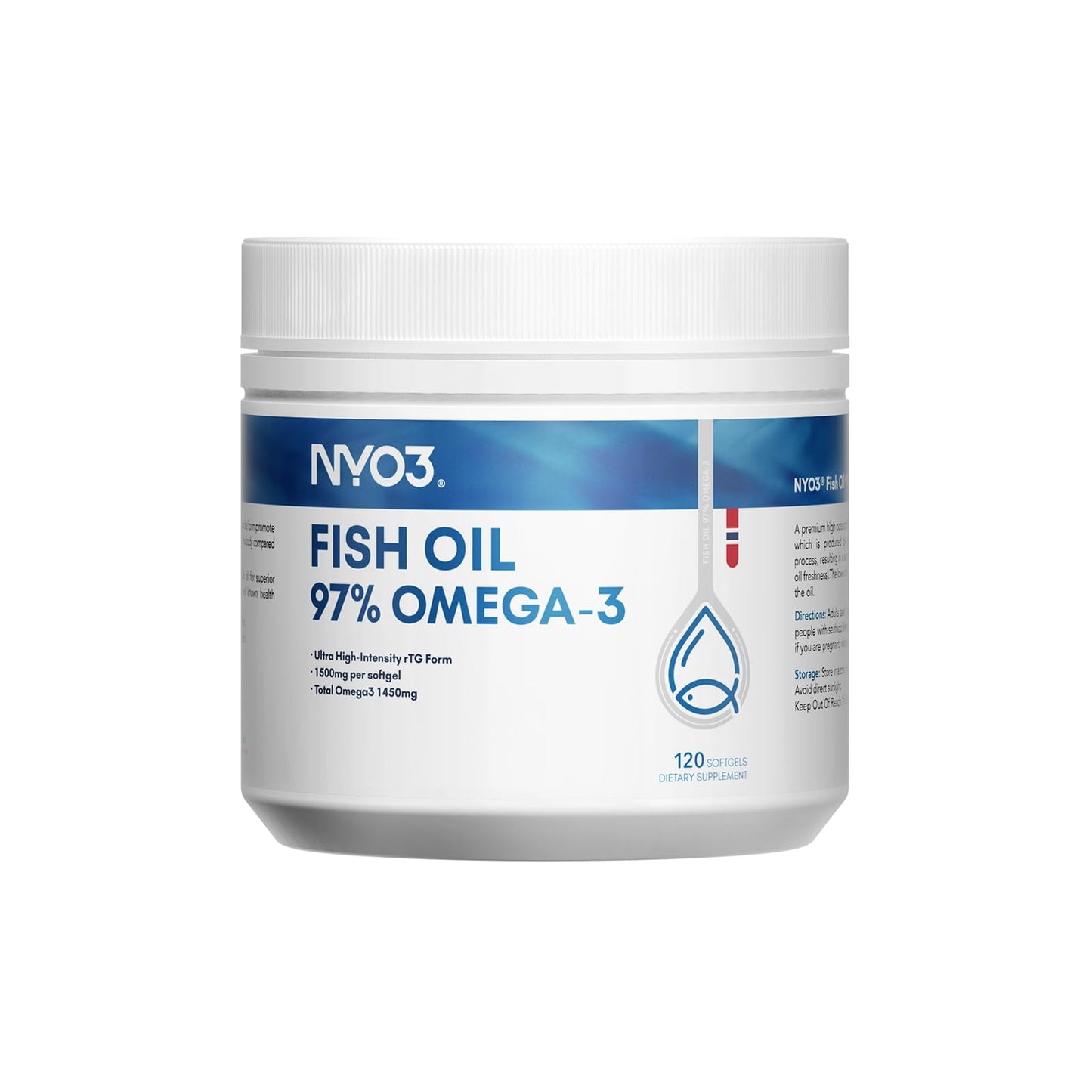 NYO3 Omega 3 Fish Oil 1500mg with DHA & EPA Softgel, 120 Softgels
