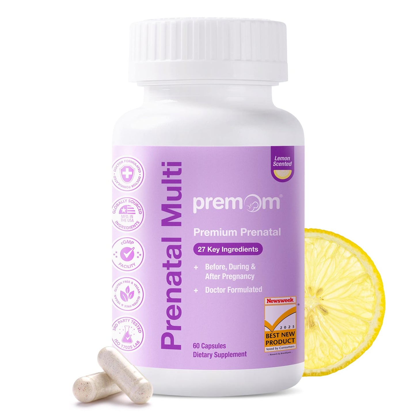 Premom Prenatal Vitamins Multivitamin with Methylfolate, Choline, & Iron Capsules, 60 Count