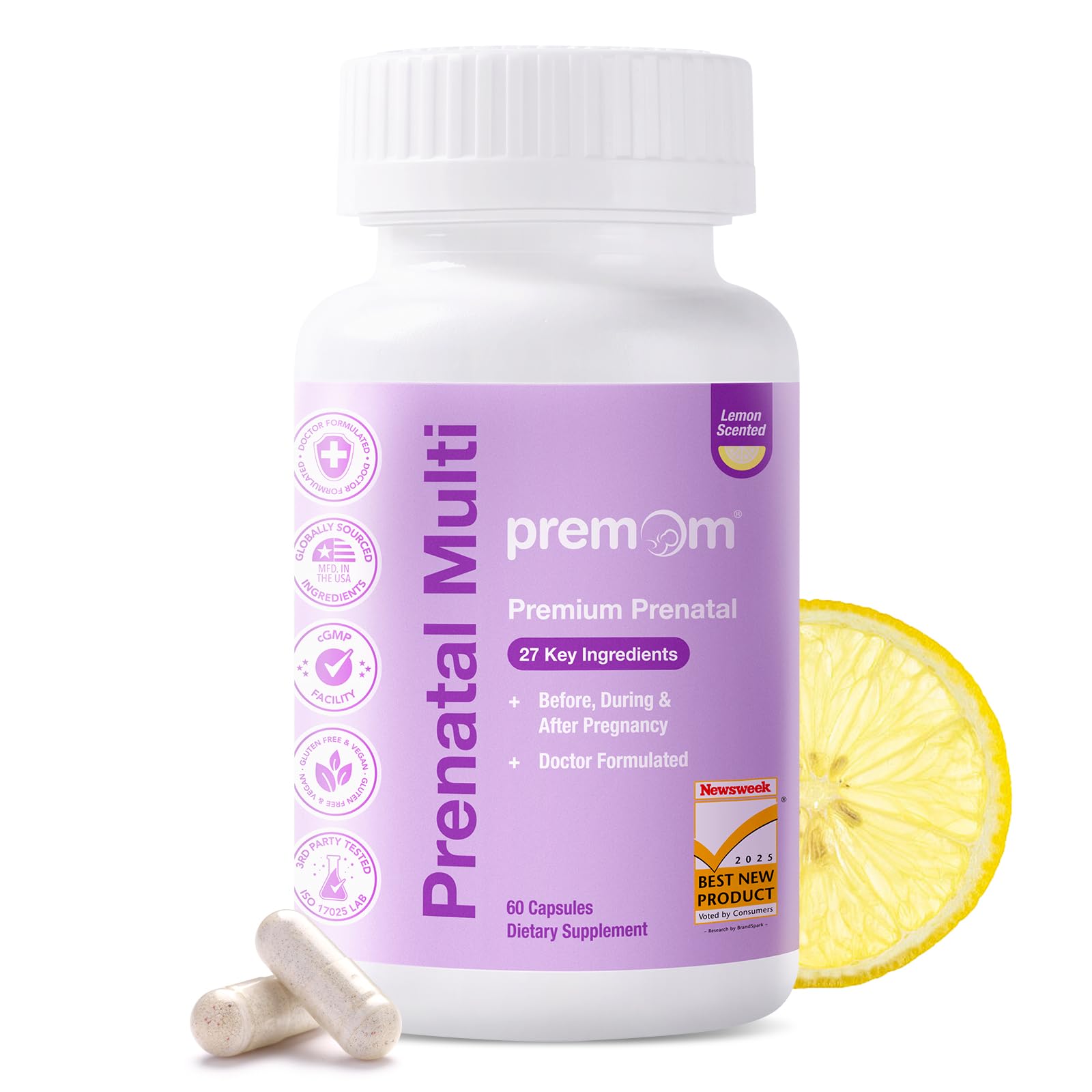 Premom Prenatal Vitamins Multivitamin with Methylfolate, Choline, & Iron Capsules, 60 Count