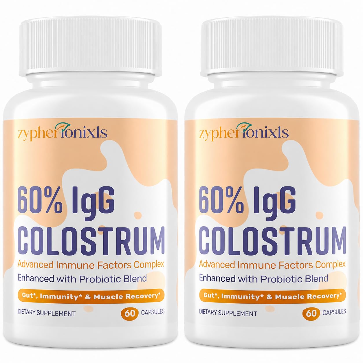 Zypherionixls Bovine Colostrum Supplement 1300mg, 60% IgG with Lactoferrin & 50B CFU Probiotics, Swiss Grass-Fed Colostrum Capsules 120