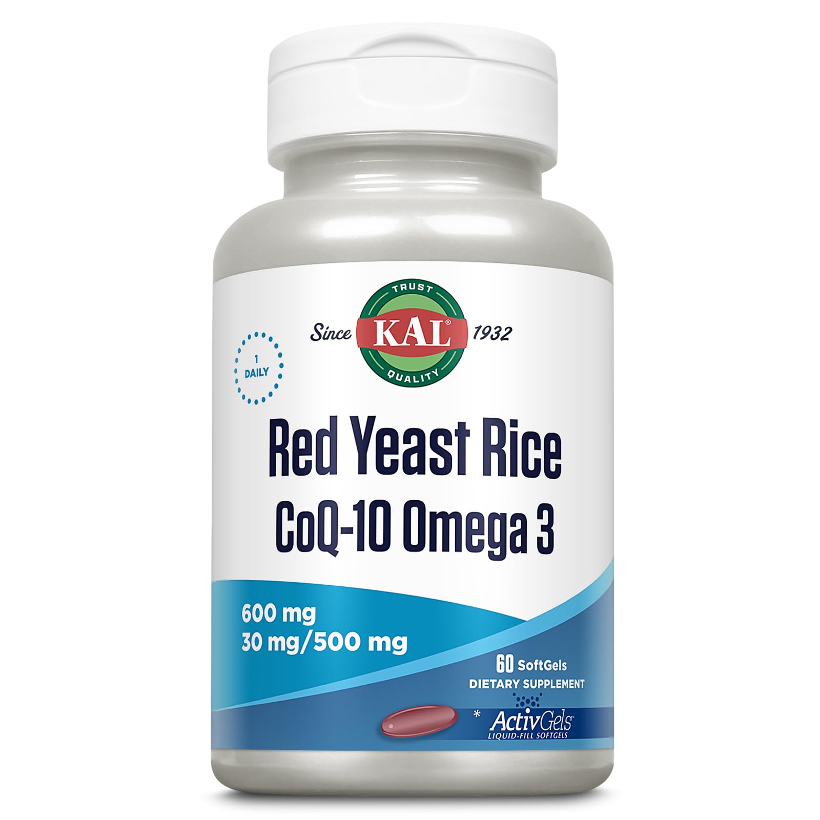 KAL Red Yeast Rice CoQ10 Omega-3 Softgels, 60 Count