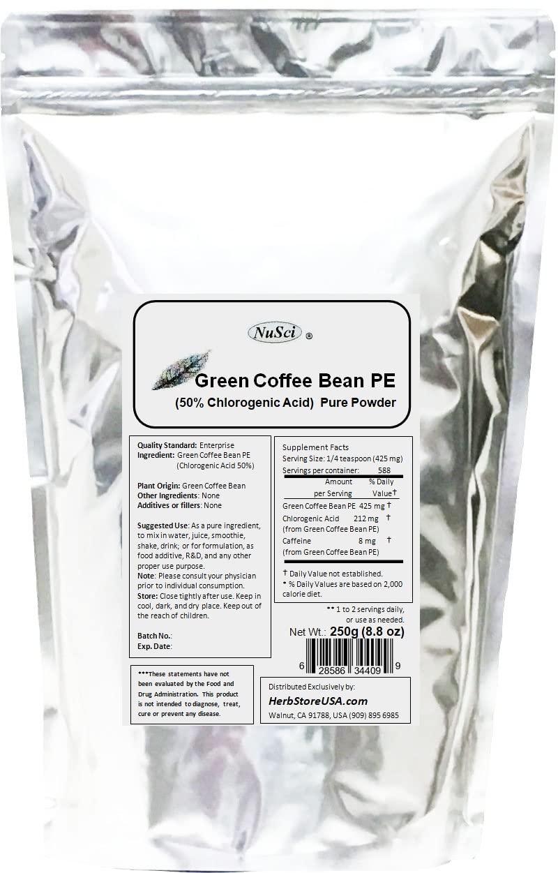 NuSci Green Coffee Bean Extract Powder, Standardized 50% Chlorogenic Acid, 8.82 oz