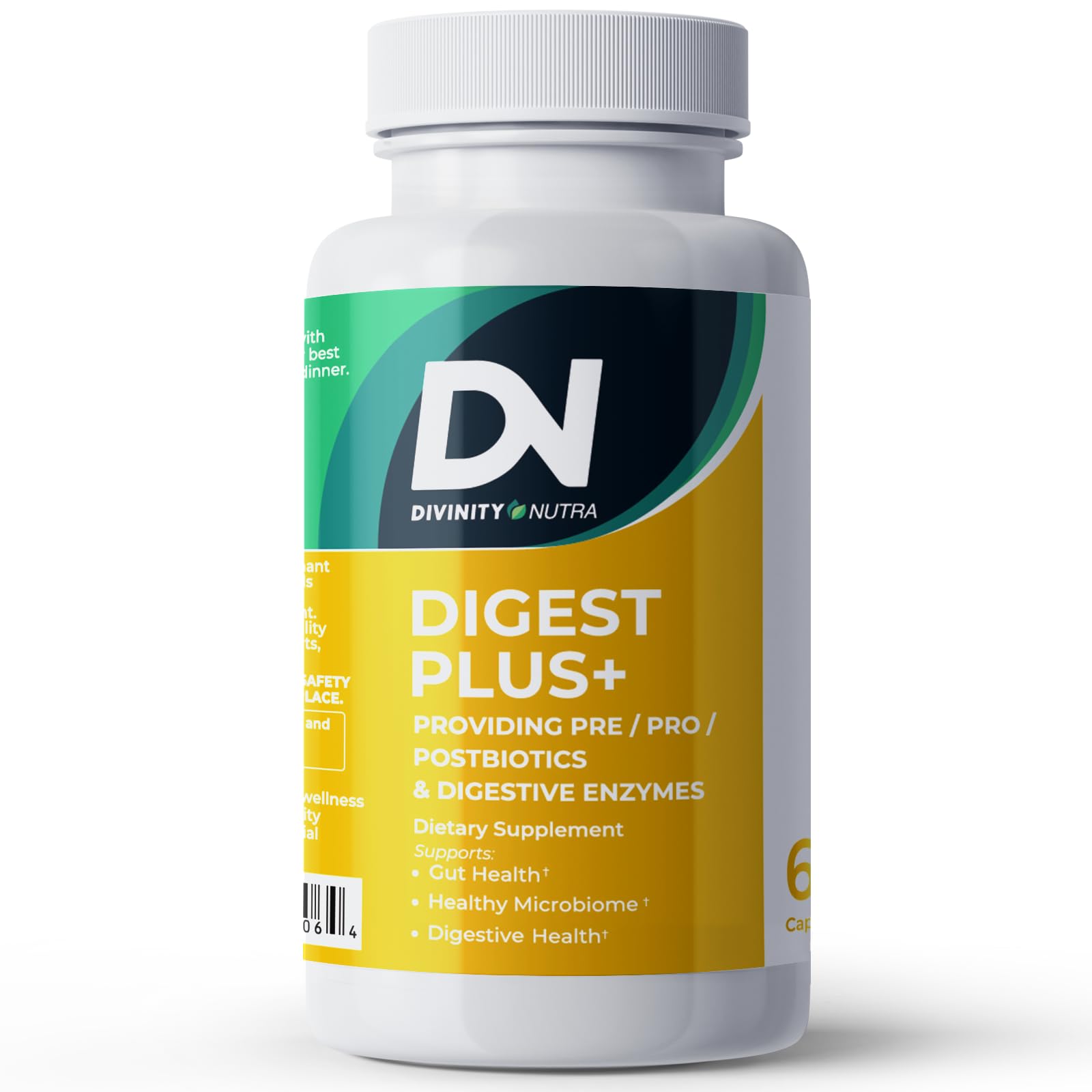 Divinity Nutra 4-in-1 Prebiotic Probiotic & Postbiotic for Women & Men Digestive Support Capsules 60 Count
