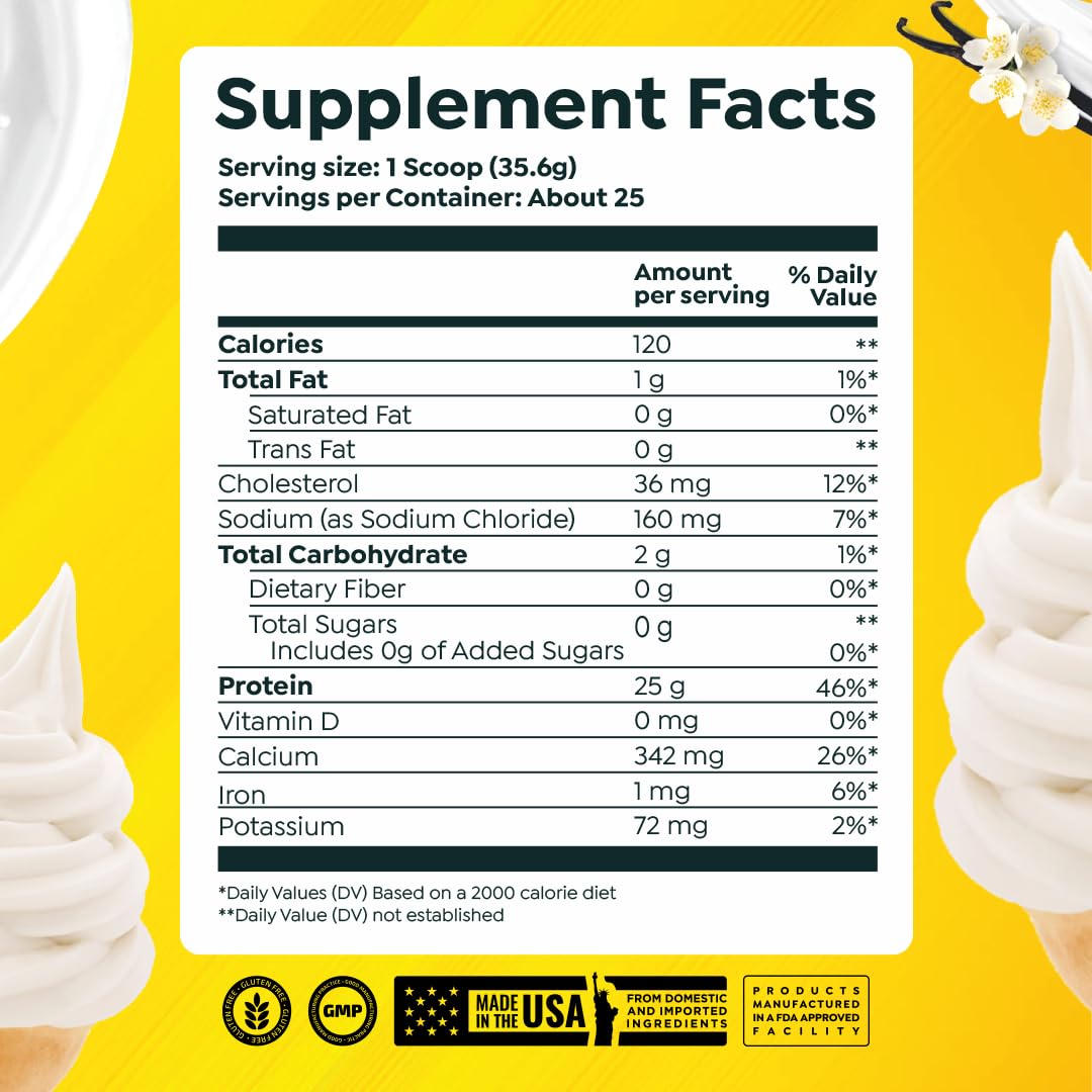 HTLT Supps Casein + Whey Protein Powder, Vanilla Ice Cream, 32 Ounces