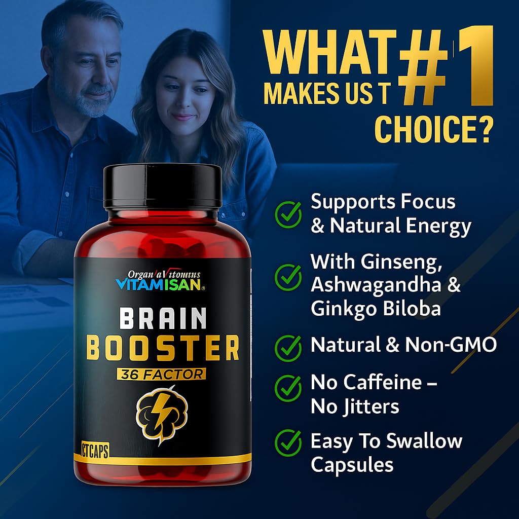 VITAMISAN Herbal Mushroom Supplement for Brain Health Brain Booster Capsules, 90