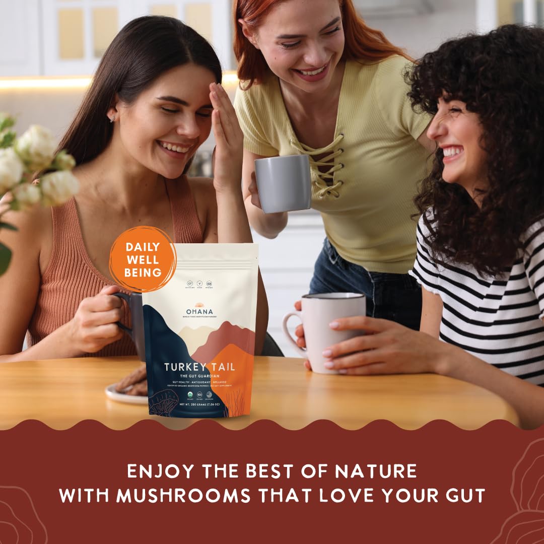 Ohana Mushrooms Turkey Tail Organic Mushrooms Powder Blend Whole Food Mushroom Supplement, Non-GMO, Gluten-Free, 7.05 oz