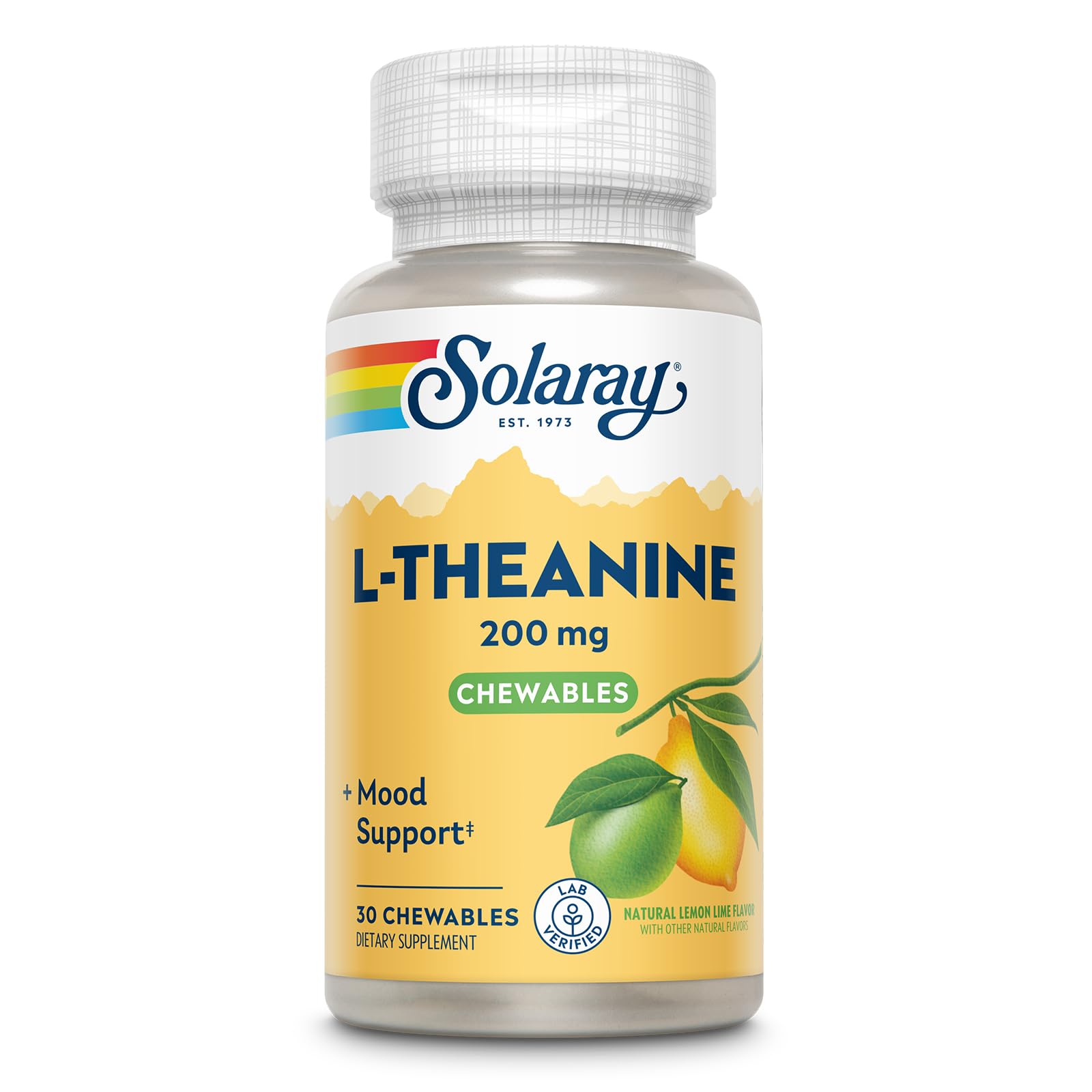 SOLARAY L-Theanine 200mg with Vitamin B6 Mood Support Chewables, 30 Count